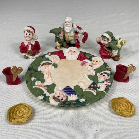 1997 Popular Imports Santa & Elves Resin Tea Set w/ Base – Christmas Décor - Picture 1 of 10